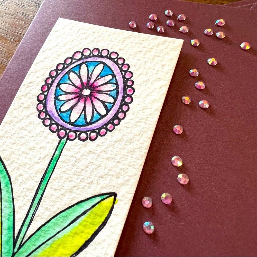 Artsy Gem Flower Greeting Card • Eggplant